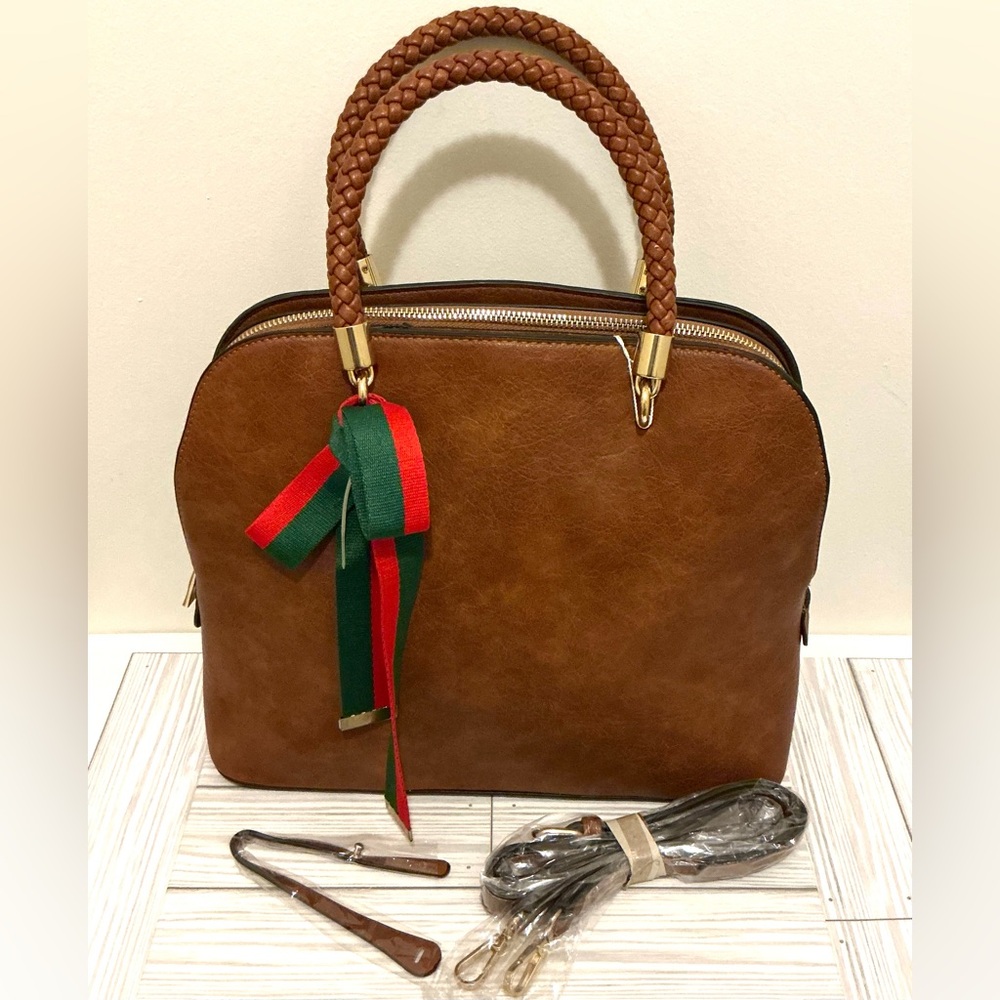 Elegant Brown Vegan Leather Handbag - Picture 10 of 11